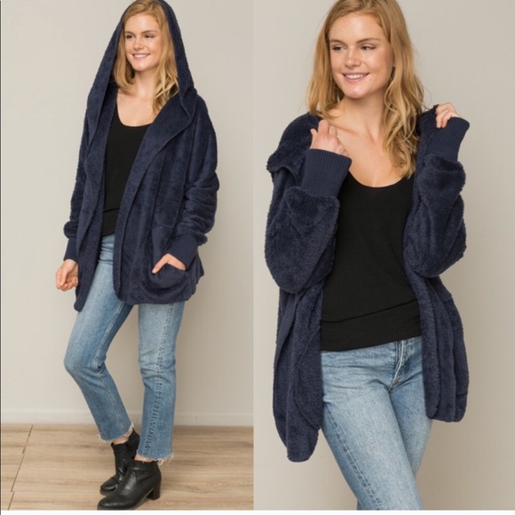 NEW‼️NAVY teddy bear Sherpa fleece- hoodie - Picture 2 of 4